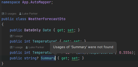 No Usages found for properties inside of Rider