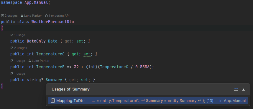 Usages found for properties inside of Rider